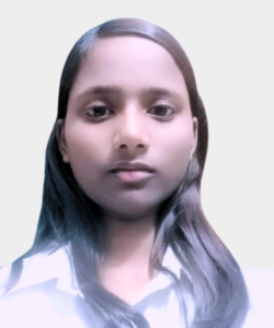 Portrait of a young woman with long dark hair wearing a white collared shirt, looking at the camera against a light gray background.